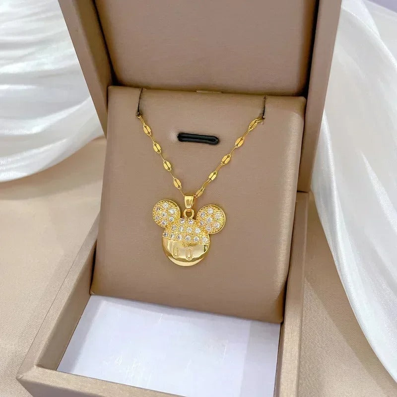 COLAR MICKEY CRAVEJADO BANHADO EM OURO 18K - GARG236