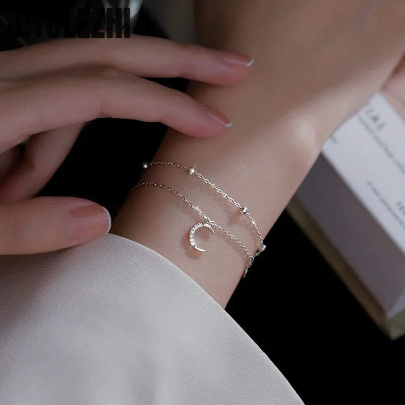 PULSEIRA LUA E ESTRELAS CRAVEJADAS PRATA 925 - PUL1522