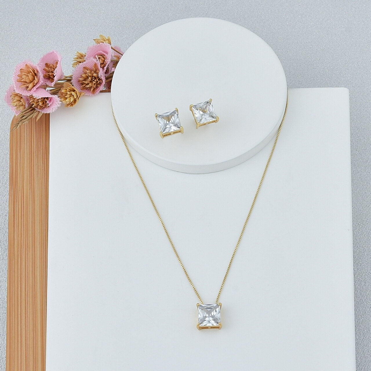 CONJUNTO CRISTAL BANHADO EM OURO 18K - CONJ818
