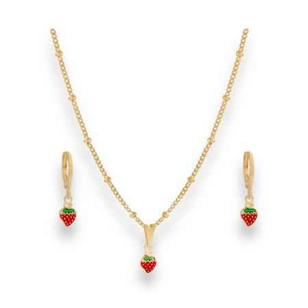 CONJUNTO MORANGUINHO BANHADO EM OURO 18K - CONJ826