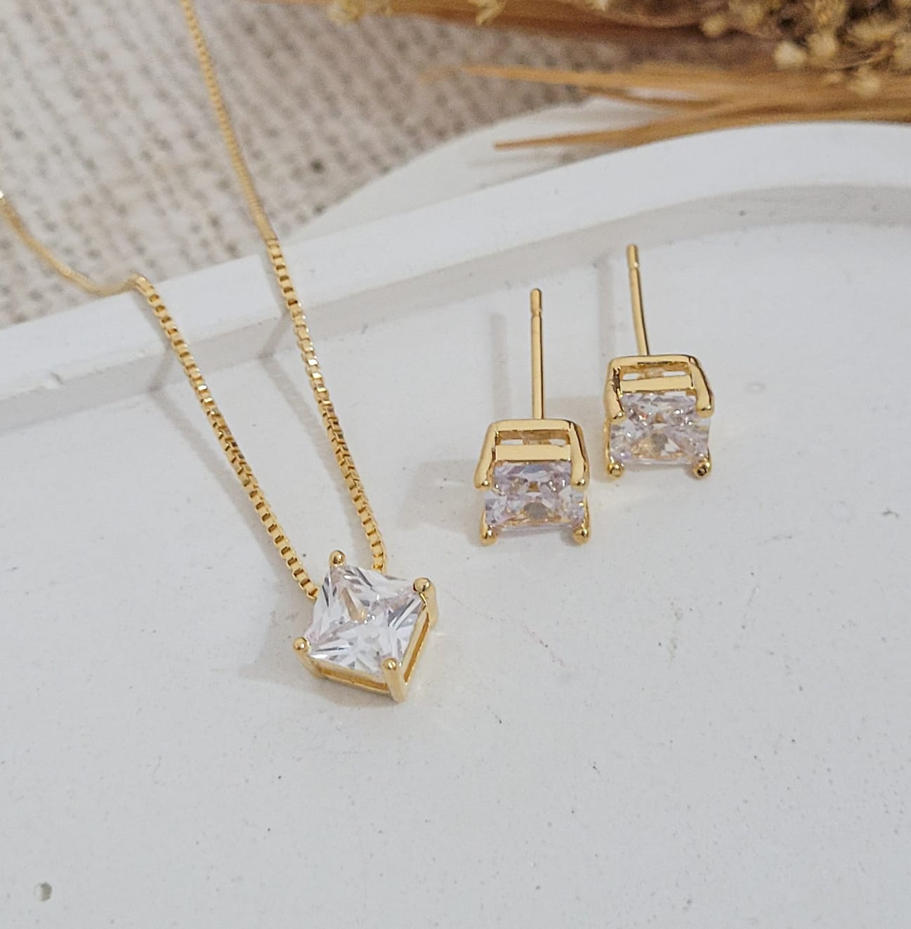 CONJUNTO CRISTAL BANHADO EM OURO 18K - CONJ818