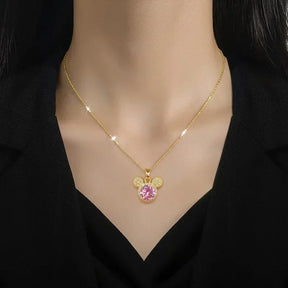 COLAR MICKEY CRAVEJADO ROSA BANHADO EM OURO 18K - GARG777