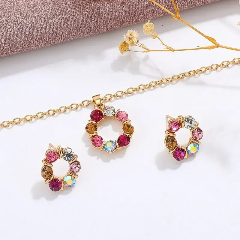 CONJUNTO CÍRCULO DE ZIRCÔNIAS BANHADO EM OURO 18K - CONJ878
