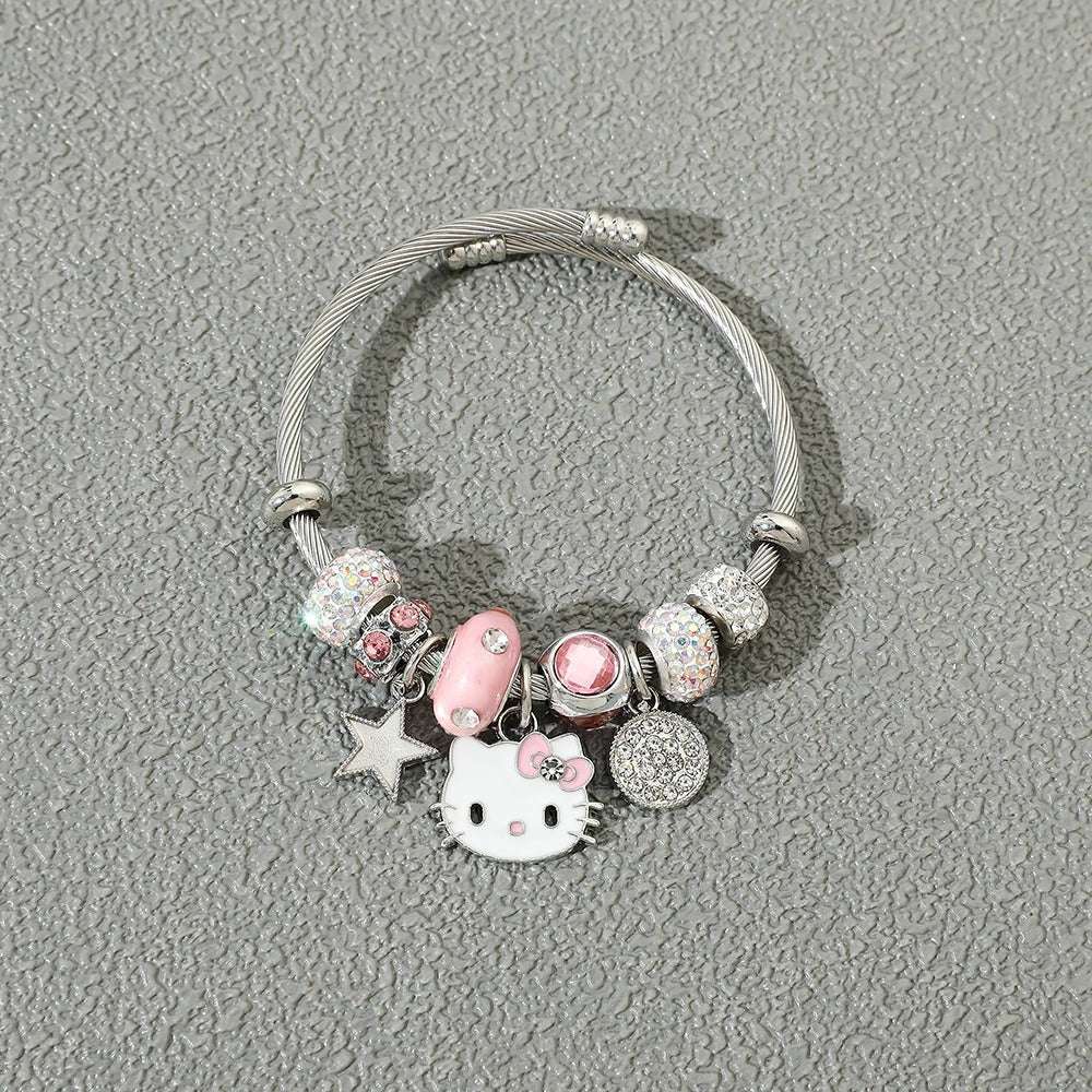 PULSEIRA HELLO KITTY COM BERLOQUES CRAVEJADOS PRATA 925 - PUL260