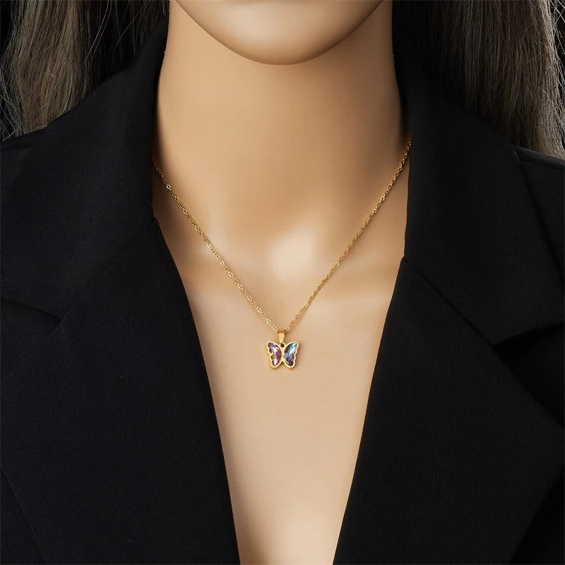 CONJUNTO BORBOLETAS COLORIDAS BANHADO EM OURO 18K - CONJ598