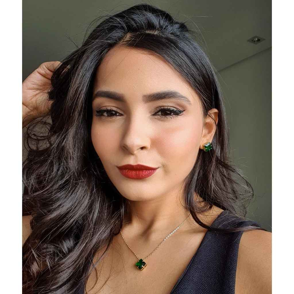 CONJUNTO CRISTAL VERDE BANHADO EM OURO 18K - CONJ807