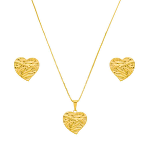 CONJUNTO CORAÇÃO MARTELADO BANHADO EM OURO 18K - CONJ817