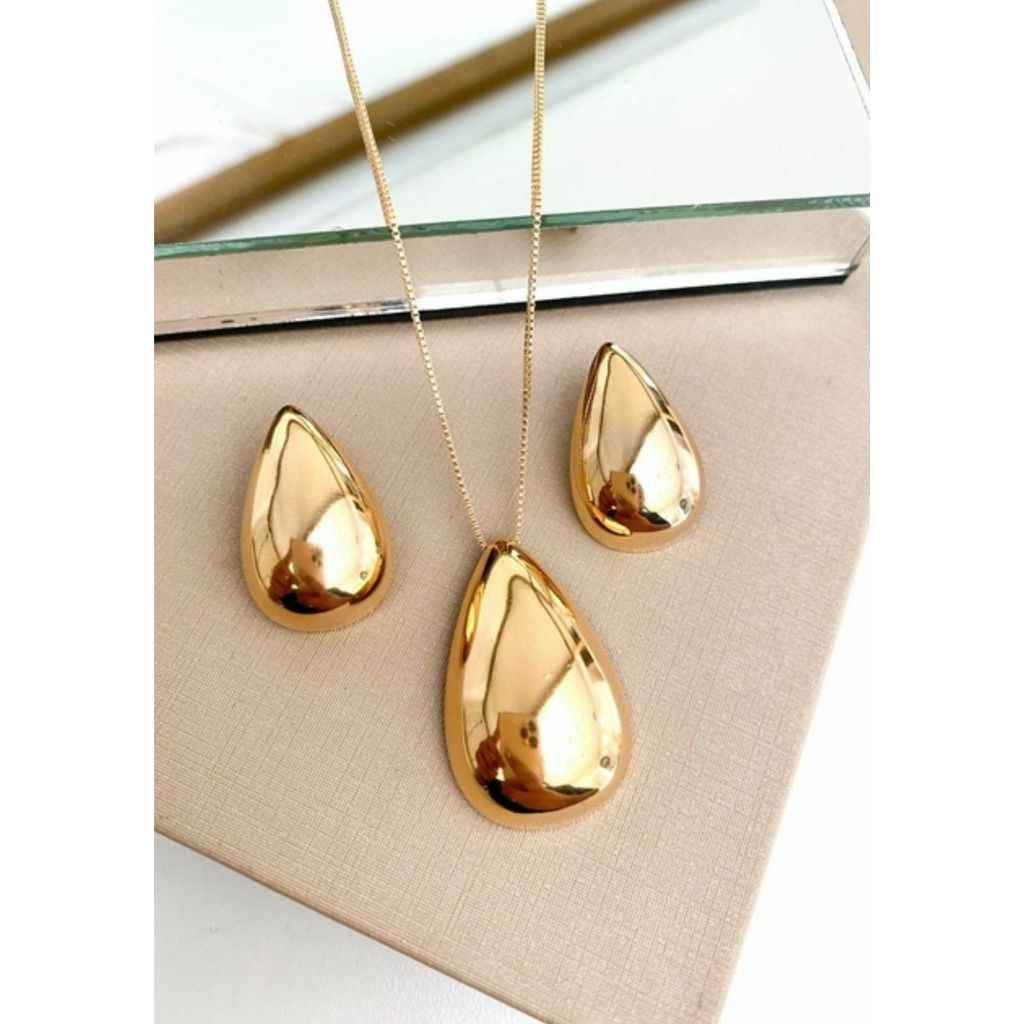 CONJUNTO GOTA BANHADO EM OURO 18K - CONJ816