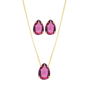 CONJUNTO GOTA ROSA ESPECIAL BANHADO EM OURO 18K - CONJ809