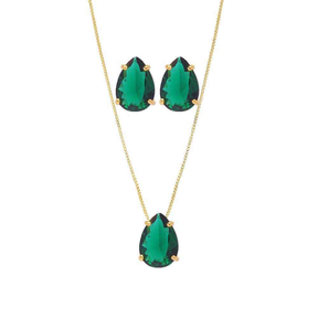 CONJUNTO GOTA VERDE BANHADO EM OURO 18K - CONJ810