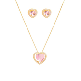 CONJUNTO CORAÇÃO ROSA BANHADO EM OURO 18K - CONJ818