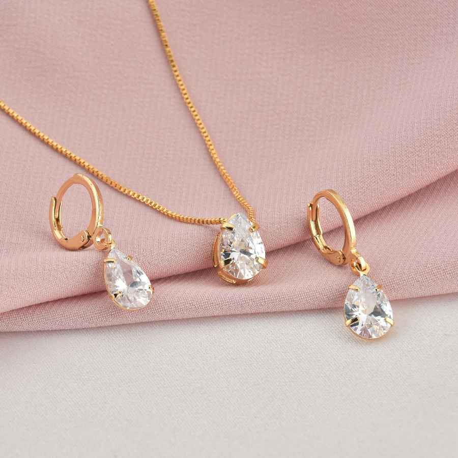 CONJUNTO GOTA TRANSPARENTE BANHADO EM OURO 18K - CONJ814