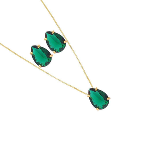 CONJUNTO GOTA VERDE BANHADO EM OURO 18K - CONJ810