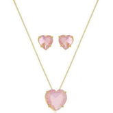 CONJUNTO CORAÇÃO ROSA BANHADO EM OURO 18K - CONJ819