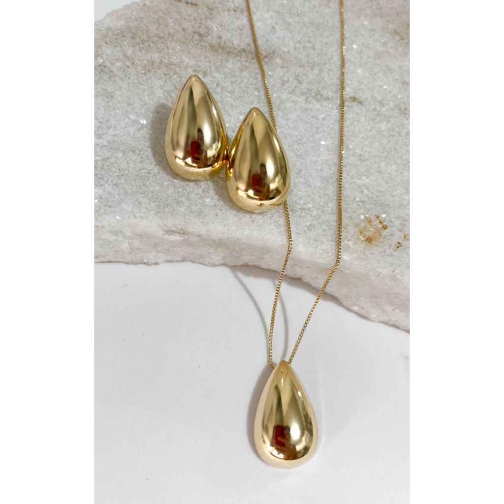 CONJUNTO GOTA BANHADO EM OURO 18K - CONJ816