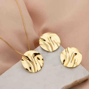 CONJUNTO AMASSADO BANHADO EM OURO 18K - CONJ802