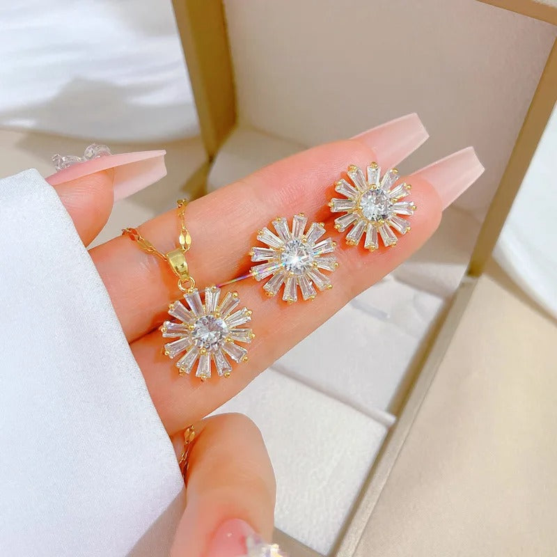 CONJUNTO SOL CRAVEJADO BANHADO EM OURO 18K - CONJ467