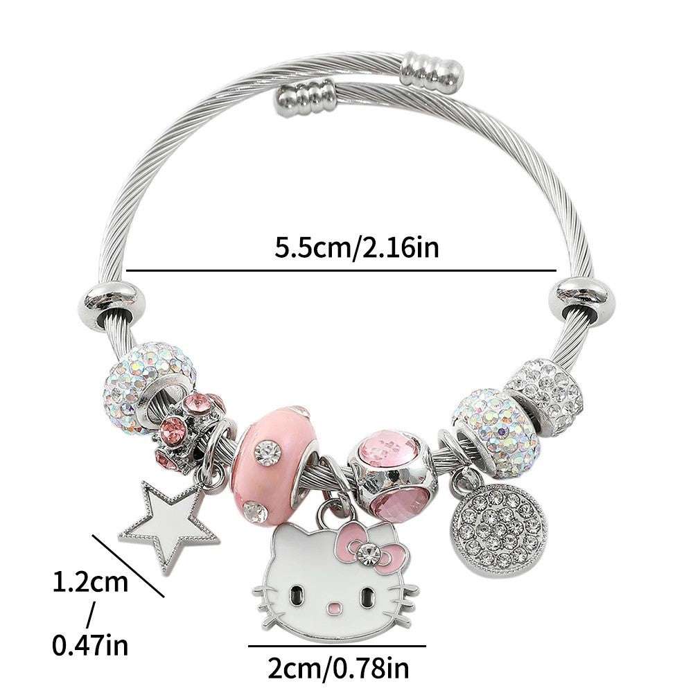 PULSEIRA HELLO KITTY COM BERLOQUES CRAVEJADOS PRATA 925 - PUL260