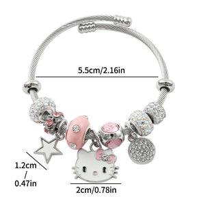 PULSEIRA HELLO KITTY COM BERLOQUES CRAVEJADOS PRATA 925 - PUL260