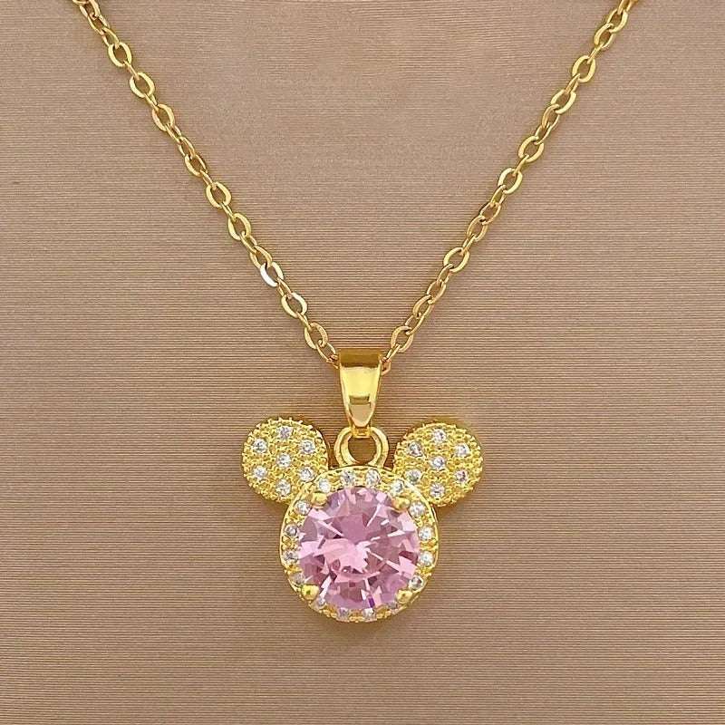 COLAR MICKEY CRAVEJADO ROSA BANHADO EM OURO 18K - GARG777