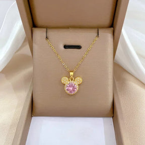 COLAR MICKEY CRAVEJADO ROSA BANHADO EM OURO 18K - GARG777