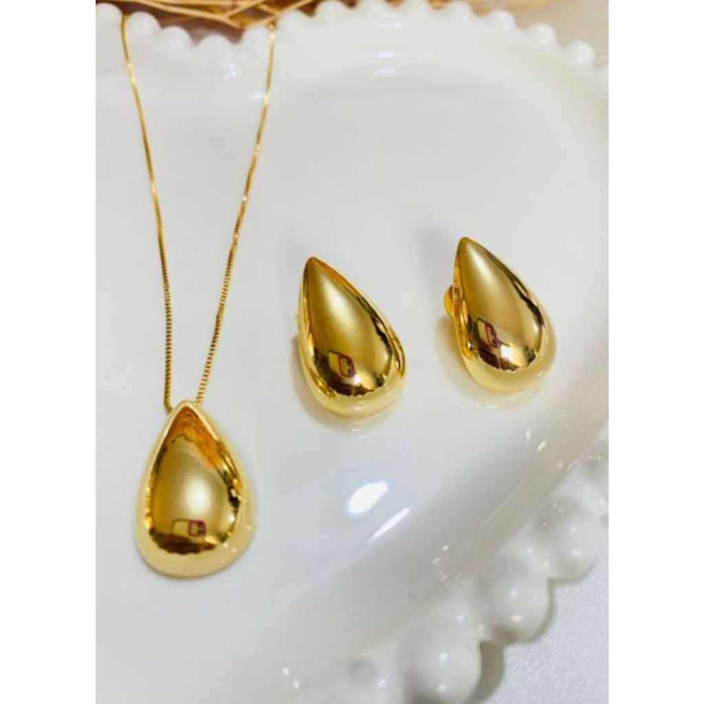 CONJUNTO GOTA BANHADO EM OURO 18K - CONJ816