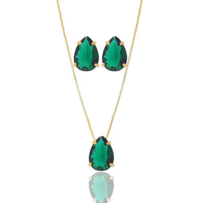 CONJUNTO GOTA VERDE BANHADO EM OURO 18K - CONJ810
