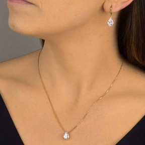 CONJUNTO GOTA TRANSPARENTE BANHADO EM OURO 18K - CONJ814