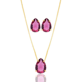 CONJUNTO GOTA ROSA ESPECIAL BANHADO EM OURO 18K - CONJ809