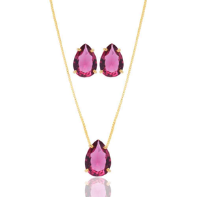 CONJUNTO GOTA ROSA ESPECIAL BANHADO EM OURO 18K - CONJ809