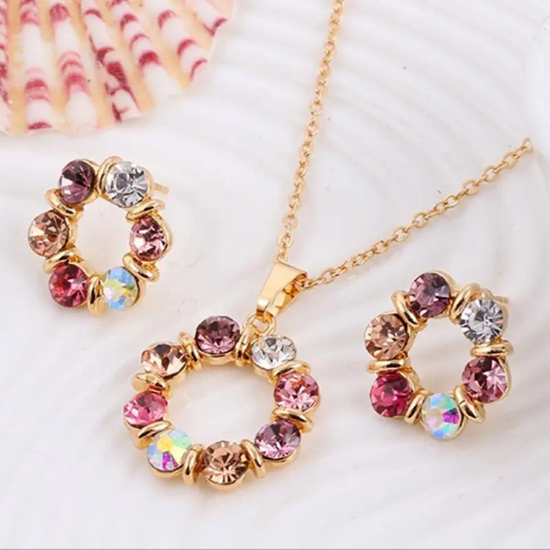 CONJUNTO CÍRCULO DE ZIRCÔNIAS BANHADO EM OURO 18K - CONJ878