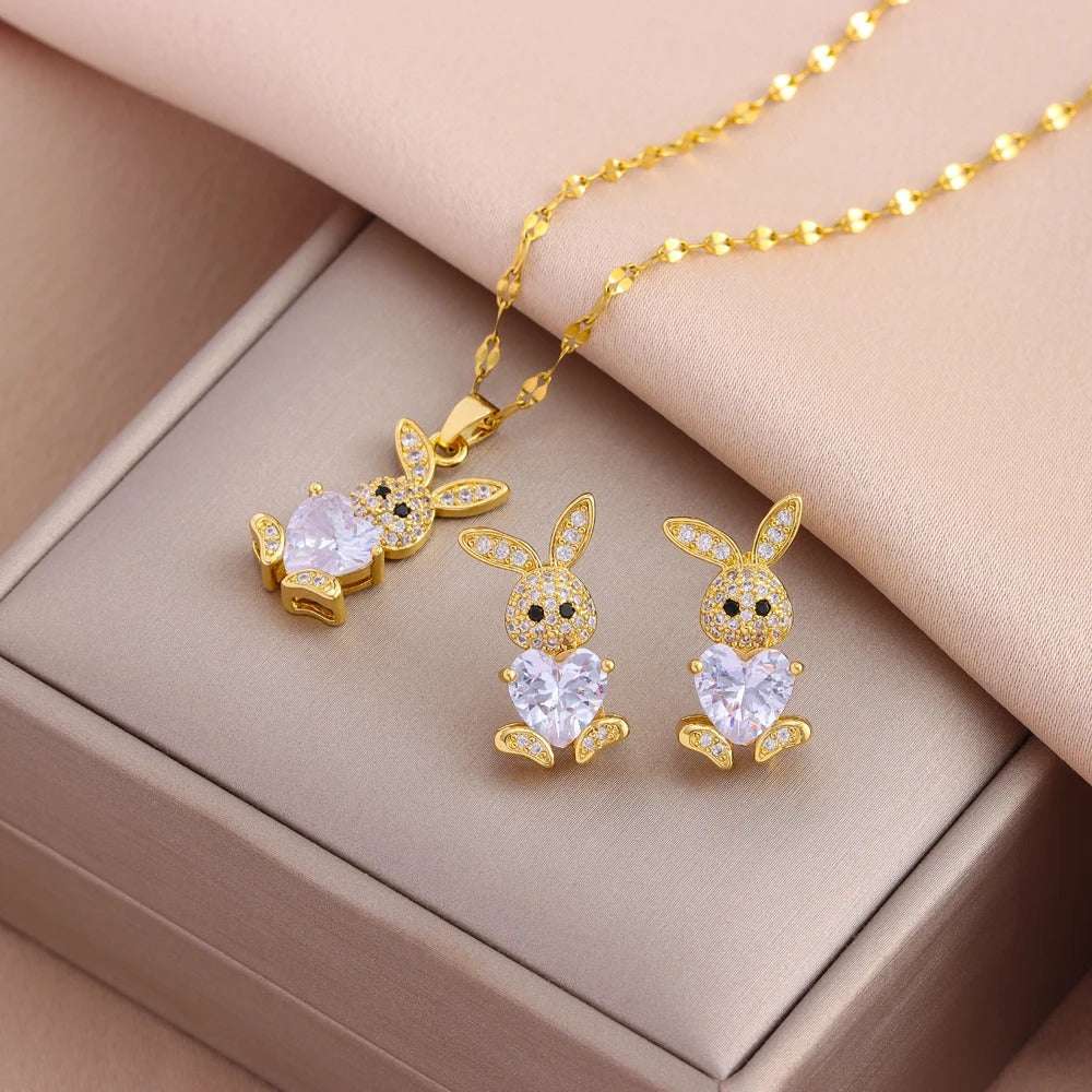 CONJUNTO PÁSCOA CRAVEJADO BANHADO EM OURO 18K - CONJ334