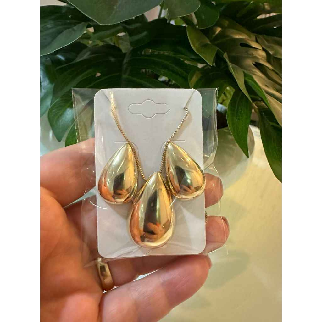 CONJUNTO GOTA BANHADO EM OURO 18K - CONJ816