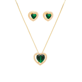 CONJUNTO CORAÇÃO VERDE BANHADO EM OURO 18K - CONJ806