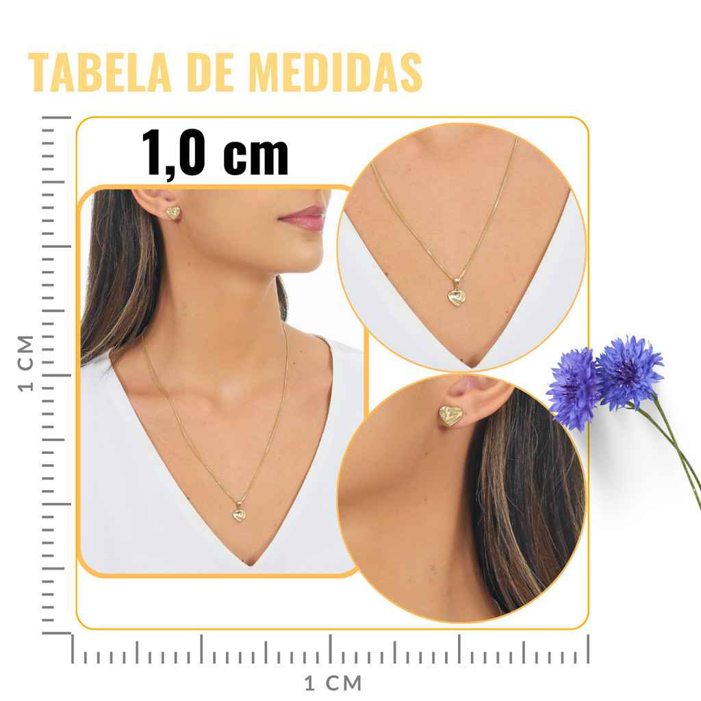 CONJUNTO CORAÇÃO MARTELADO BANHADO EM OURO 18K - CONJ817