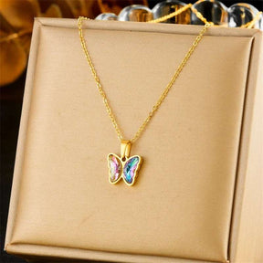 CONJUNTO BORBOLETAS COLORIDAS BANHADO EM OURO 18K - CONJ598