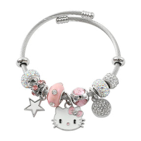 PULSEIRA HELLO KITTY COM BERLOQUES CRAVEJADOS PRATA 925 - PUL260