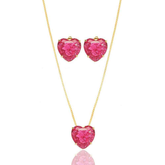 CONJUNTO CORAÇÃO ROSA ESPECIAL BANHADO EM OURO 18K - CONJ808