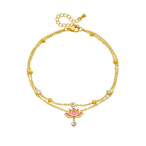 TORNOZELEIRA FLOR DE LÓTUS E PONTOS DE LUZ BANHADA EM OURO 18K - TOR37