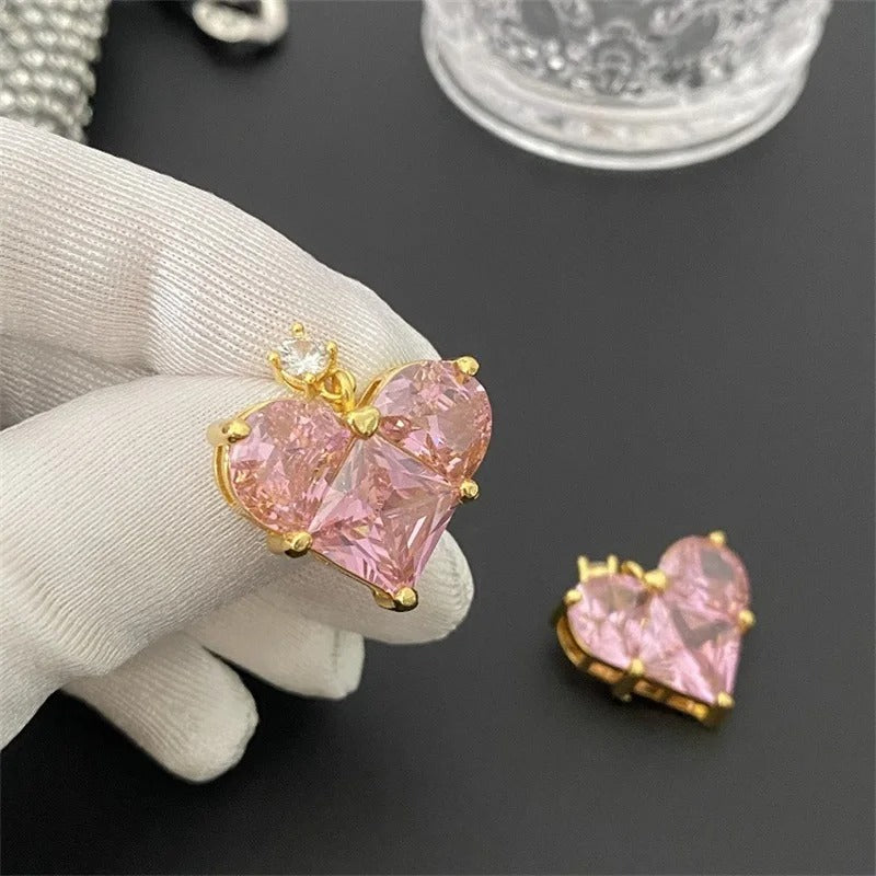 CONJUNTO CORAÇÃO ROSA BANHADO EM OURO 18K - CONJ469