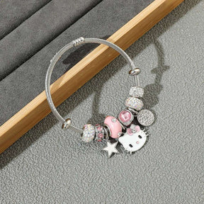 PULSEIRA HELLO KITTY COM BERLOQUES CRAVEJADOS PRATA 925 - PUL260