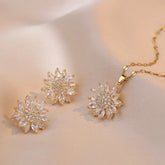 CONJUNTO GIRASSOL CRAVEJADO BANHADO EM OURO 18K - CONJ343
