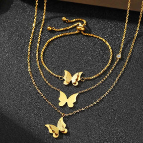 CONJUNTO TRIPLO BORBOLETAS BANHADO EM OURO 18K - CONJ83100