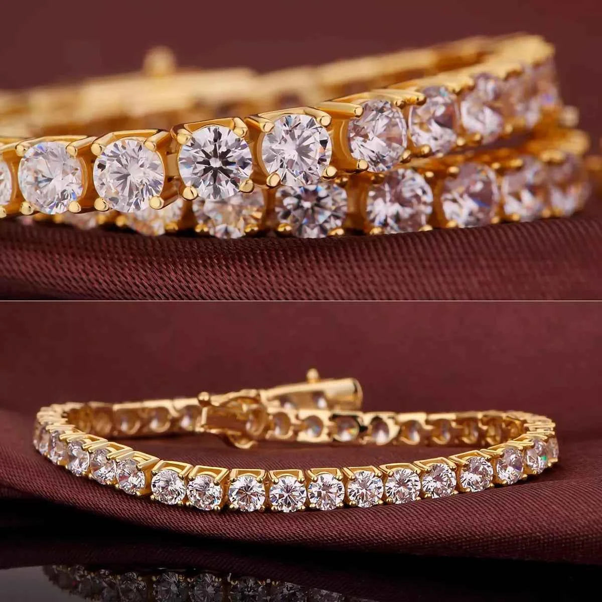 PULSEIRA RIVIERA ZIRCÔNIA 3MM CRAVEJADA BANHADAS EM OURO 18K - PLSI031