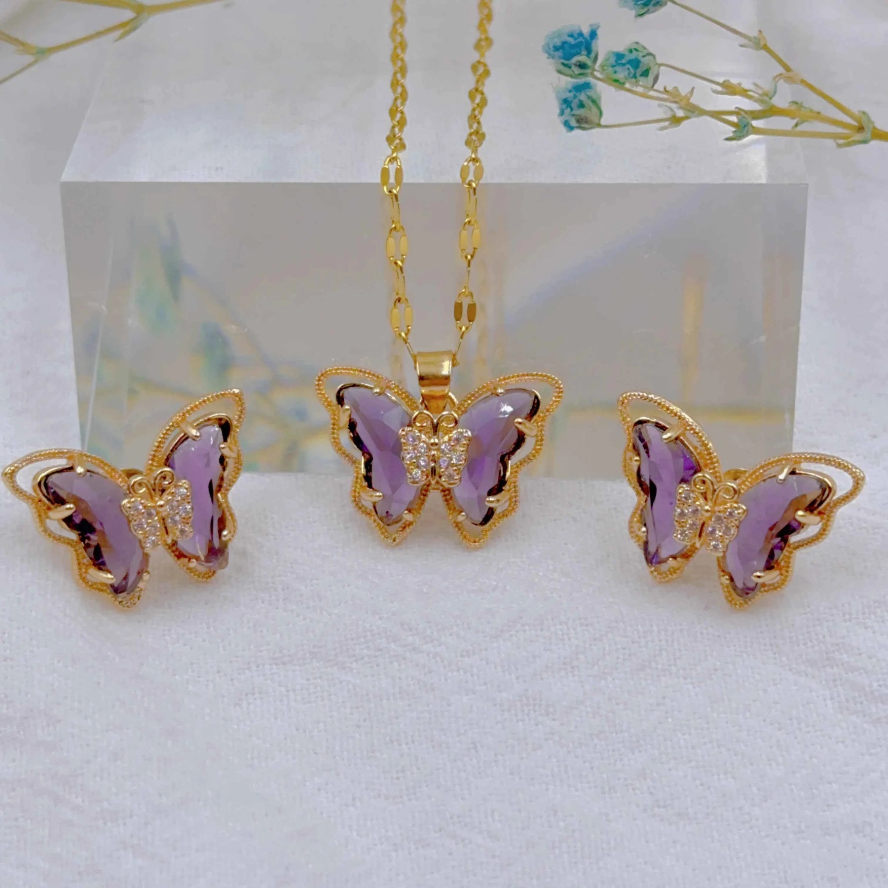 CONJUNTO BORBOLETAS BANHADO EM OURO 18K - CONJ8124
