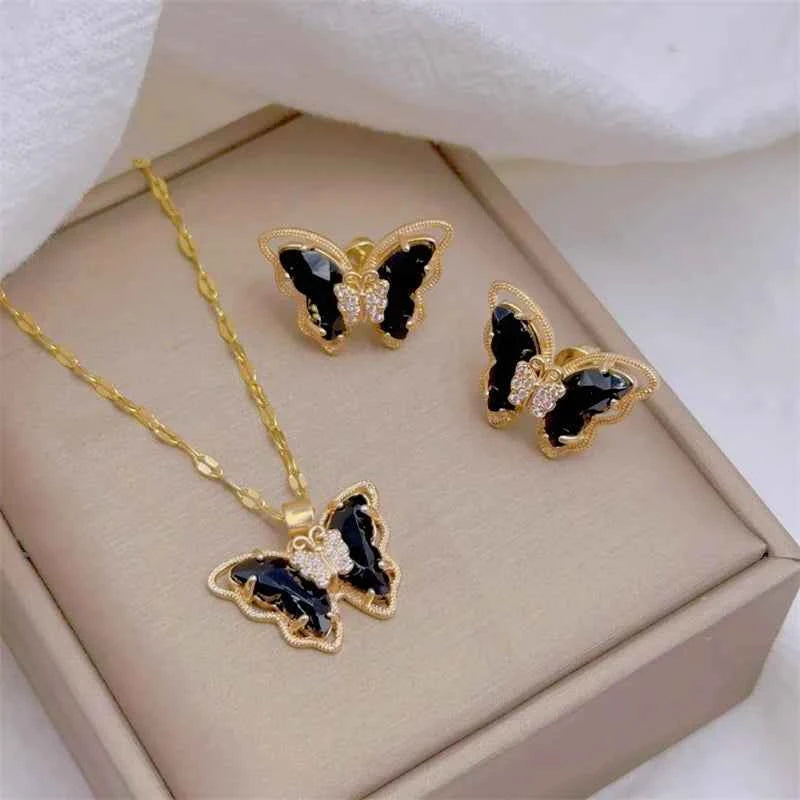 CONJUNTO BORBOLETAS BANHADO EM OURO 18K - CONJ8124