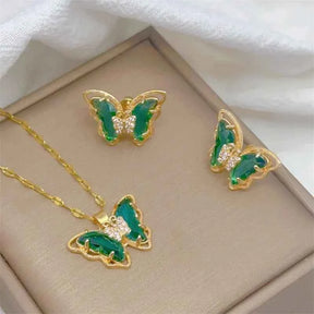 CONJUNTO BORBOLETAS BANHADO EM OURO 18K - CONJ8124