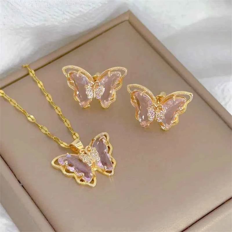 CONJUNTO BORBOLETAS BANHADO EM OURO 18K - CONJ8124