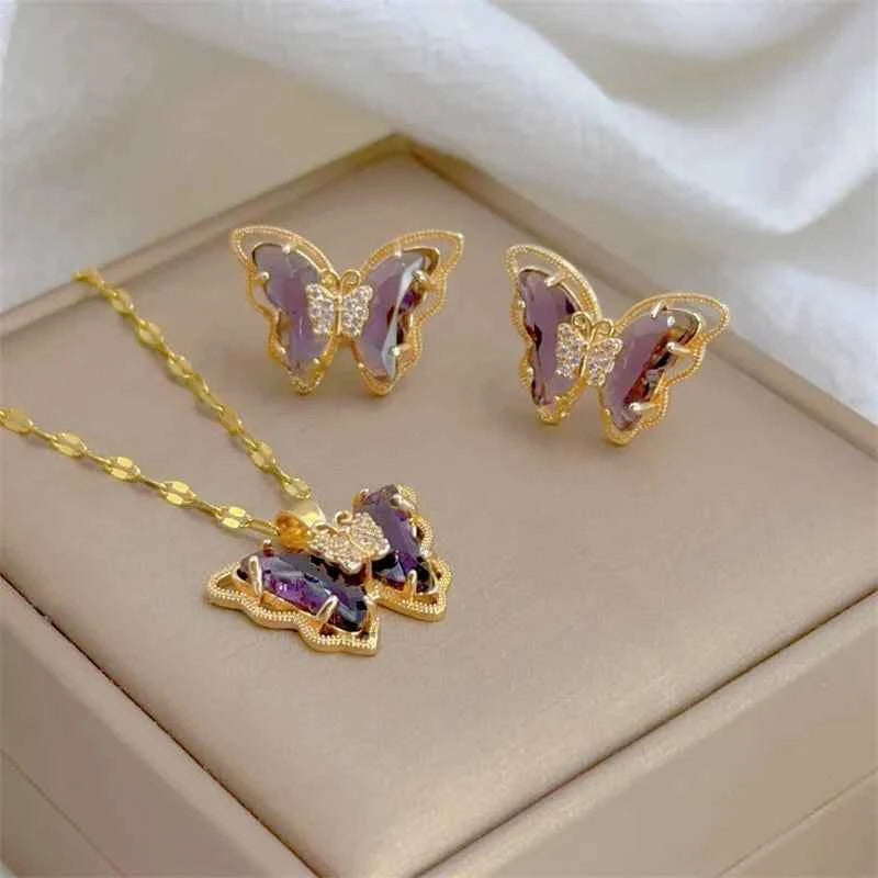 CONJUNTO BORBOLETAS BANHADO EM OURO 18K - CONJ8124