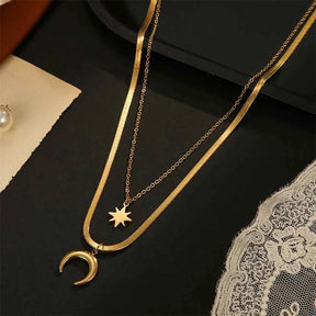 COLAR DUPLA LUA E ESTRELA BANHADO EM OURO 18K - GARGSI178